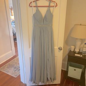 Dusty blue Azazie bridesmaid dress in size A6